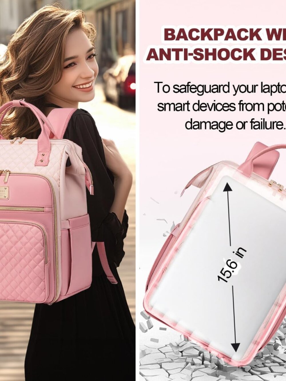 Lunch Backpack for Women, 15.6 inch Laptop Backpacks for Womens, Work Backpacks - Picture 8 of 8
